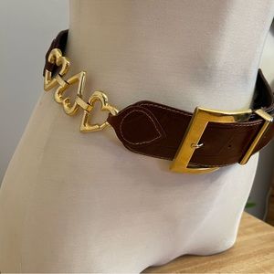 gold brass heart genuine leather belt